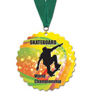 5" Custom Shape Birchwood Medal With Any Grosgrain Neck Ribbon